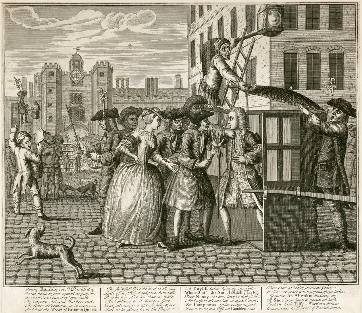Szatirikus nyomat, amely a londoni Szent Jakab-palotát ábrázolja, 1740 alkotó: Unbekannt