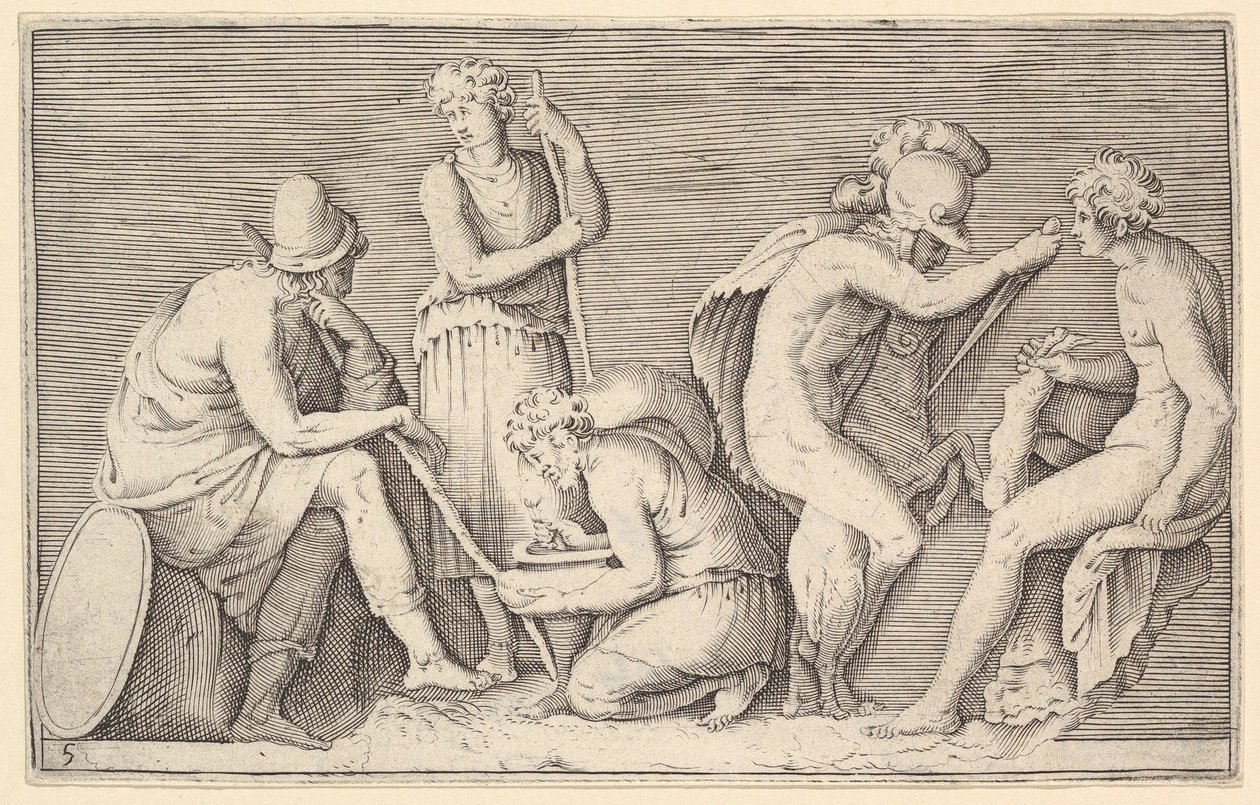A Scene of Sacrifice with Warrior Killing Ram and Four Other figures, megjelent kb. 1599-1622. alkotó: Unbekannt