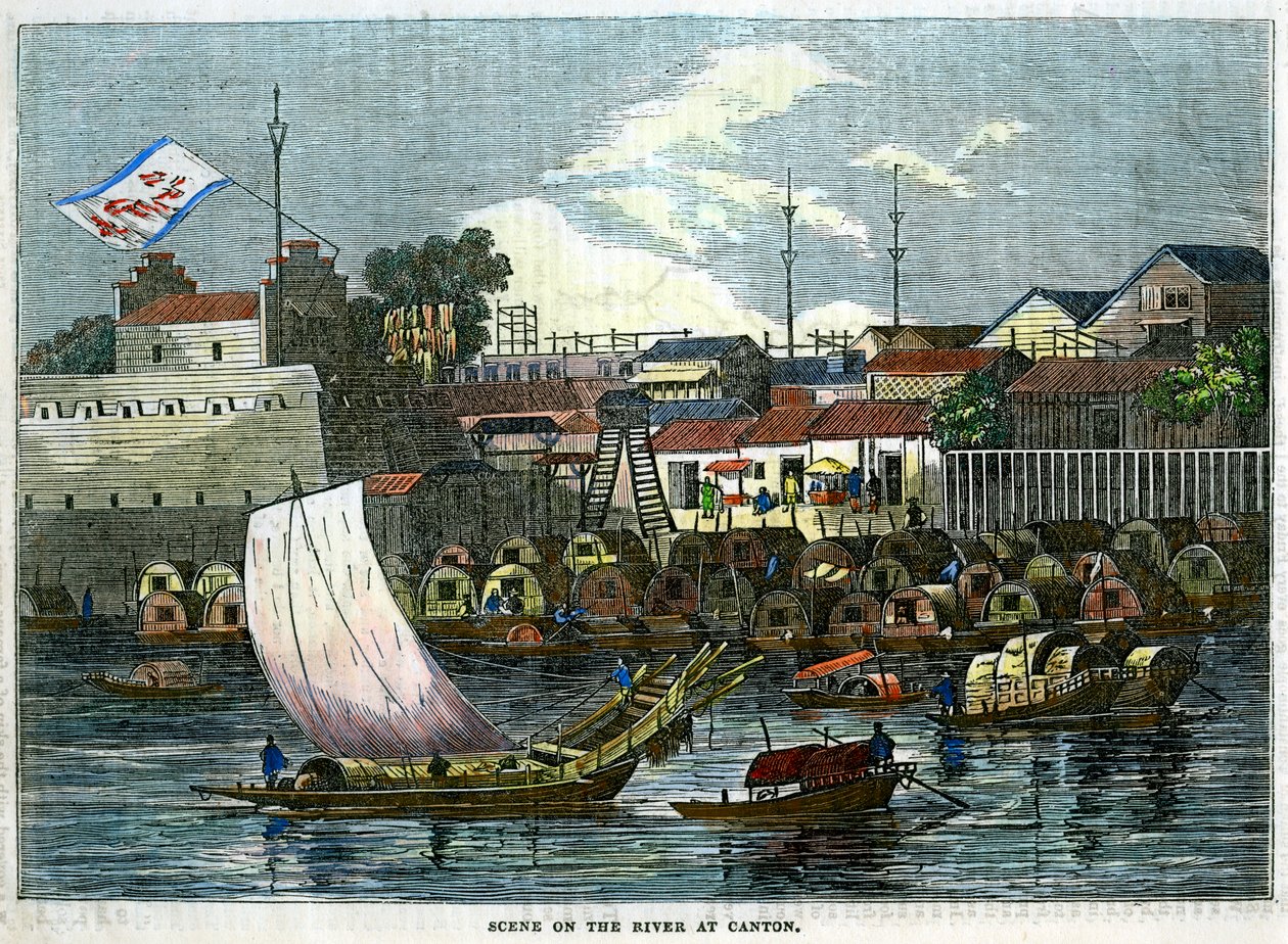 Jelenet a folyón Kantonban, Kínában, 1840 alkotó: Unbekannt