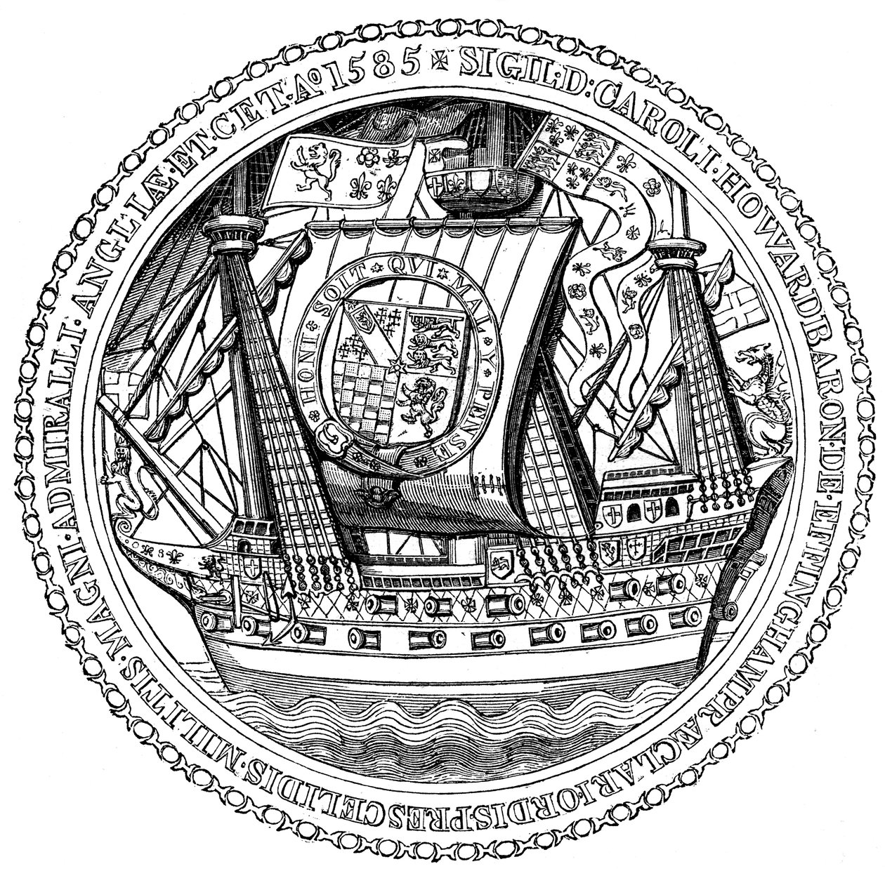 A Lord főadmirális, Charles, Lord Howard nottinghami pecsétje és autogramja, 1585 alkotó: Unbekannt