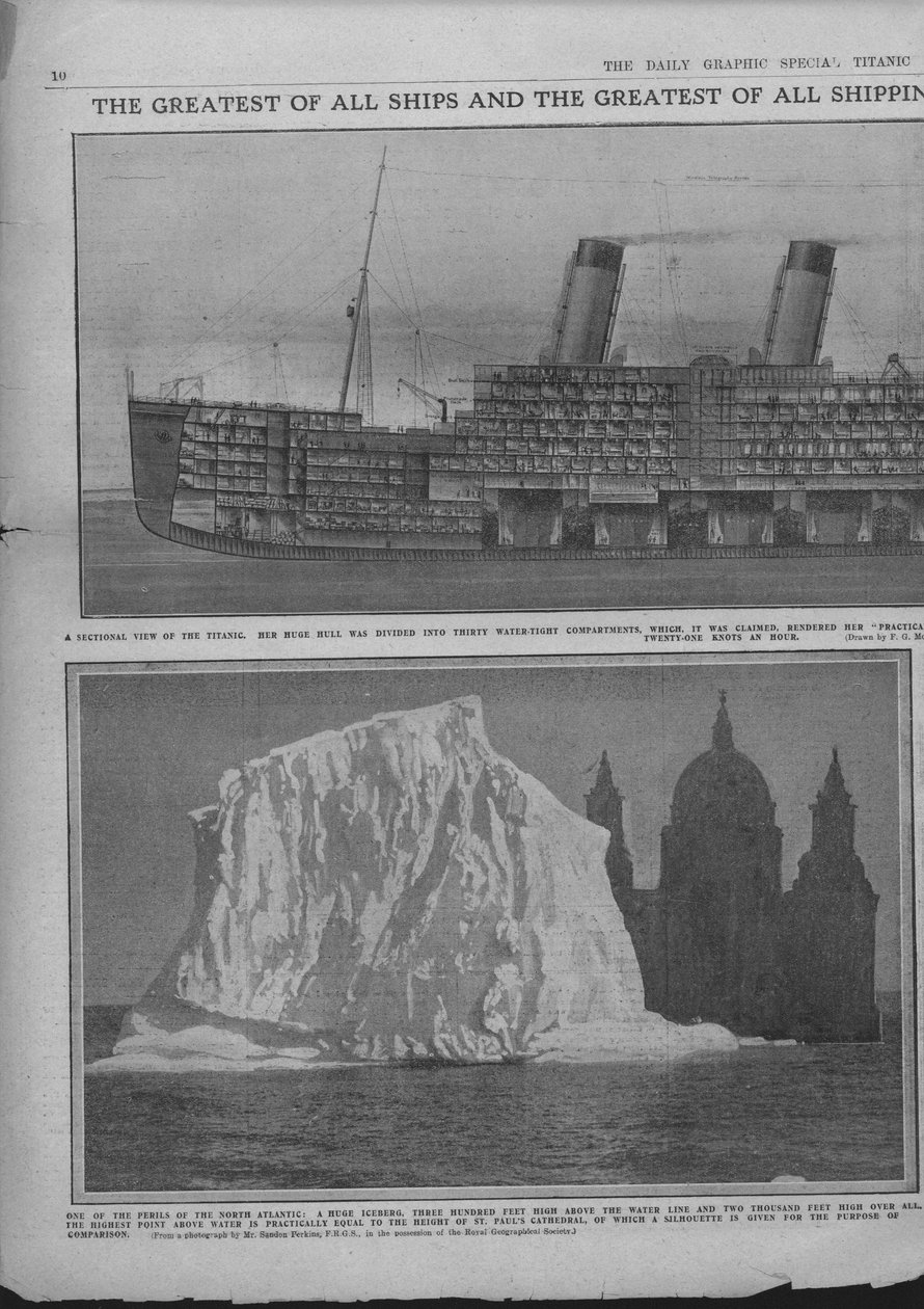 A Titanic és a jéghegy metszeti diagramja, 1912. április 20. alkotó: Unbekannt