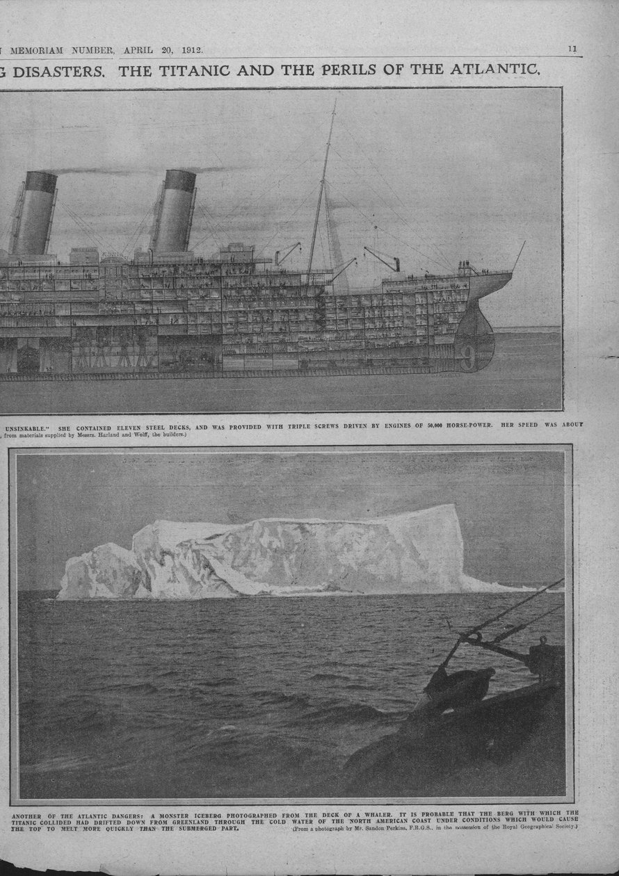 A Titanic és a jéghegy metszeti diagramja, 1912. április 20. alkotó: Unbekannt