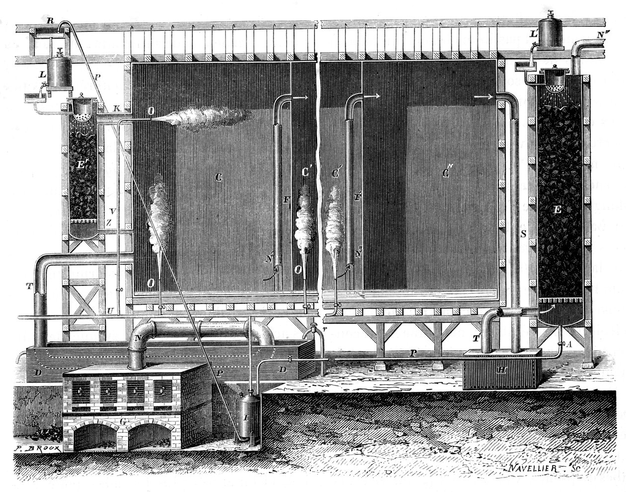 Gay-Lussac ólomkamráinak és abszorpciós tornyainak metszete, 1870 alkotó: Unbekannt
