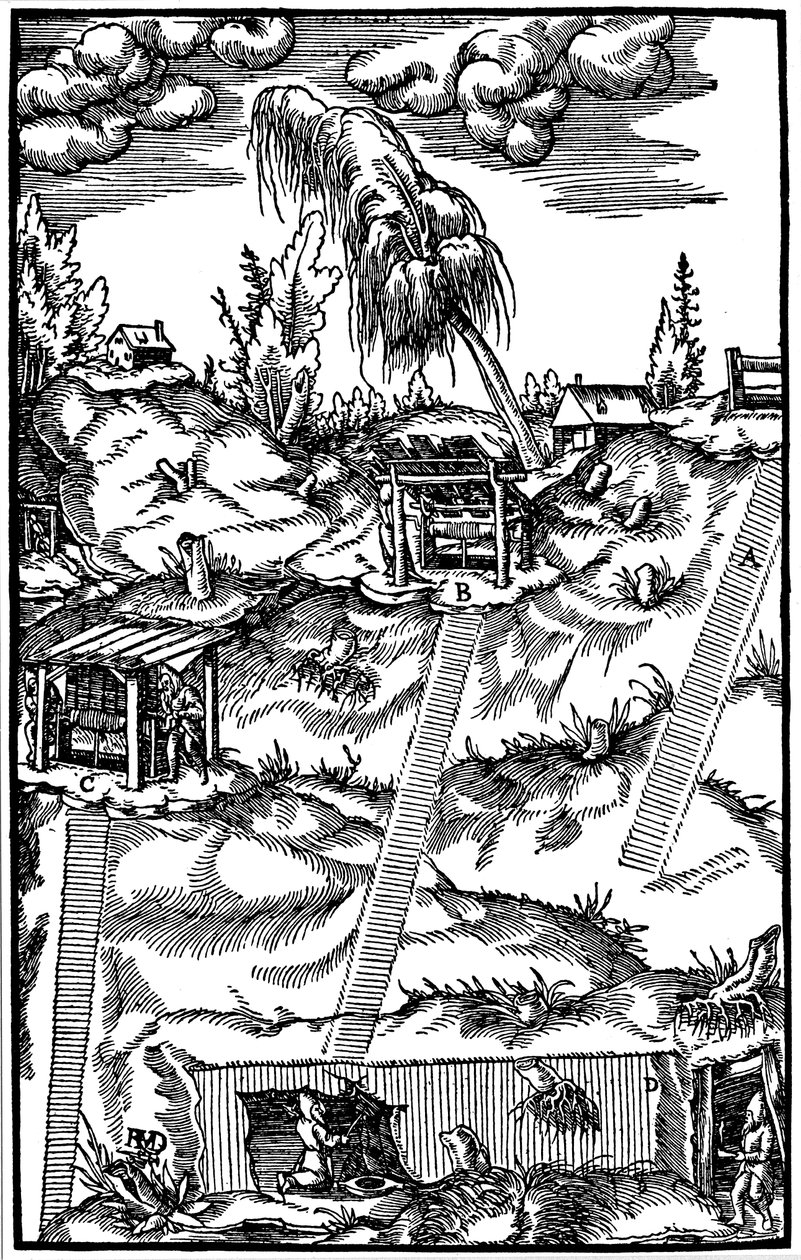 Egy német bánya metszetképe, 1556 alkotó: Unbekannt