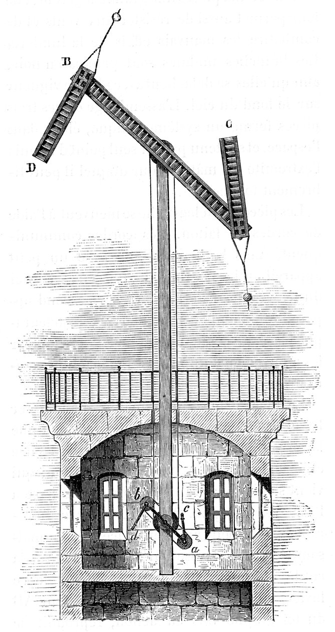 Claude Chappes szemafor távírótoronyának metszete, 1792, c1870 alkotó: Unbekannt