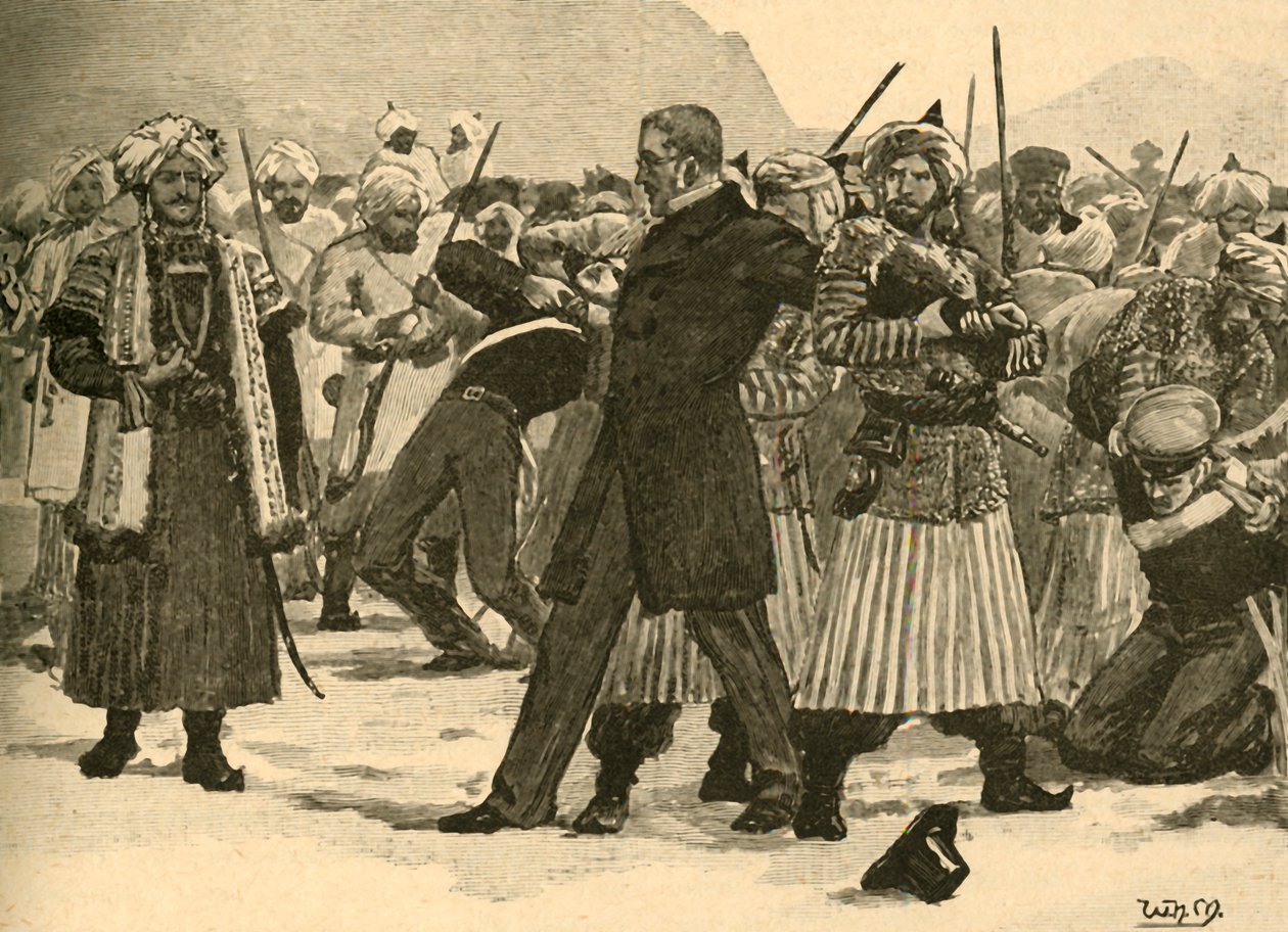 Sir William Macnaghten lefoglalása Akbar Khan által, Afganisztán, 1841 c1890. alkotó: Unbekannt
