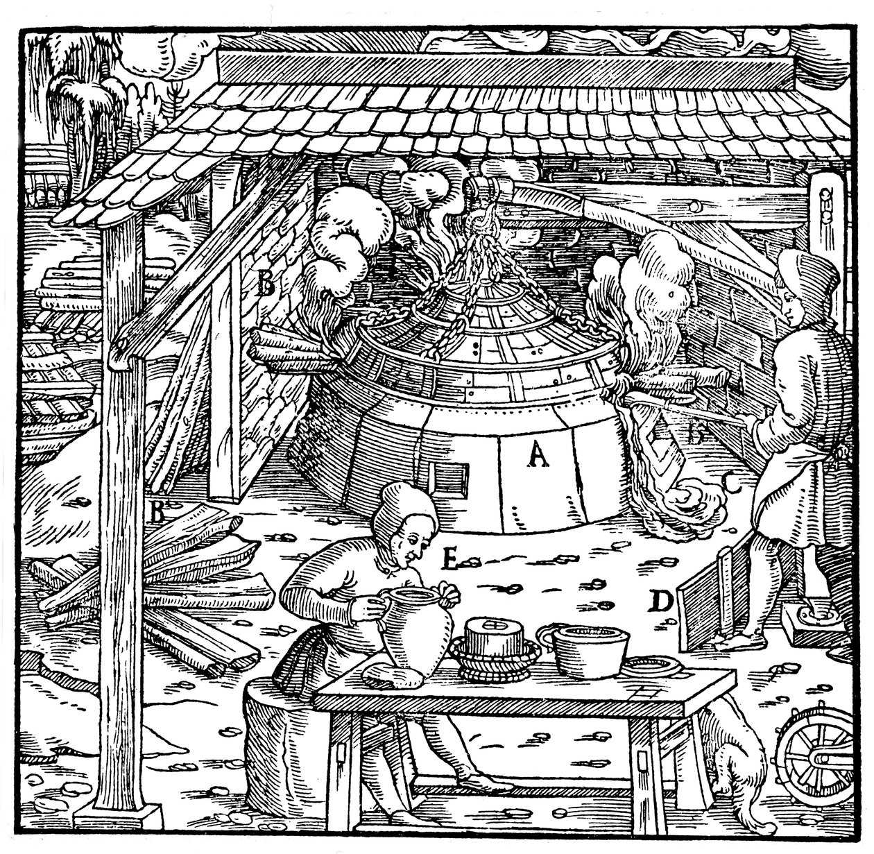 Ólom elválasztása ezüsttől vagy aranytól kupelláló kemencében, 1556 alkotó: Unbekannt