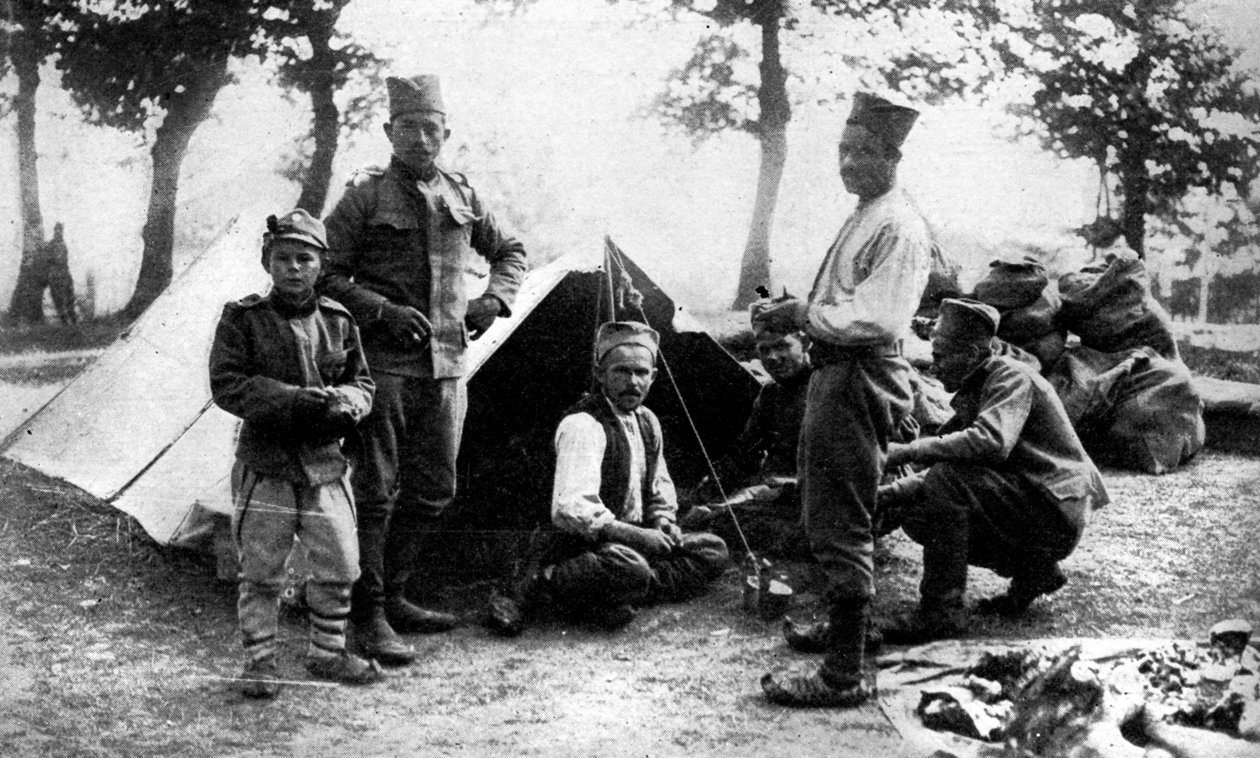 Szerb katonák táborozó, első világháború, 1914 alkotó: Unbekannt