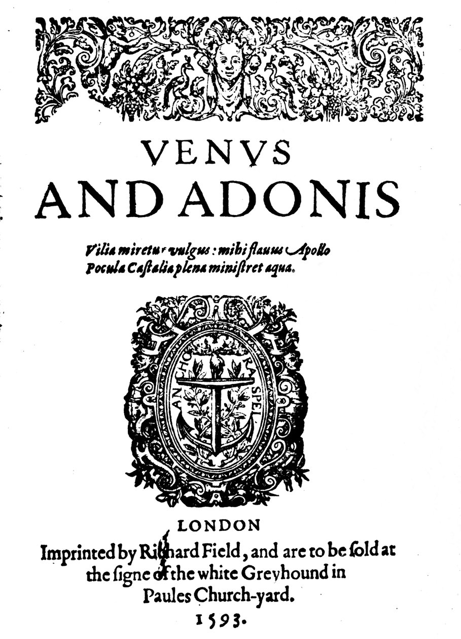 Shakespeare első publikált munkája – Vénusz és Adonisz első kiadása, 1593, 1946 alkotó: Unbekannt