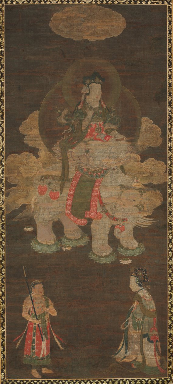 Shakyamuni Triád: Buddha, Manjushri és Samantabhadra Bodhisattva és elefánt részvételével, 1. vége alkotó: Unbekannt