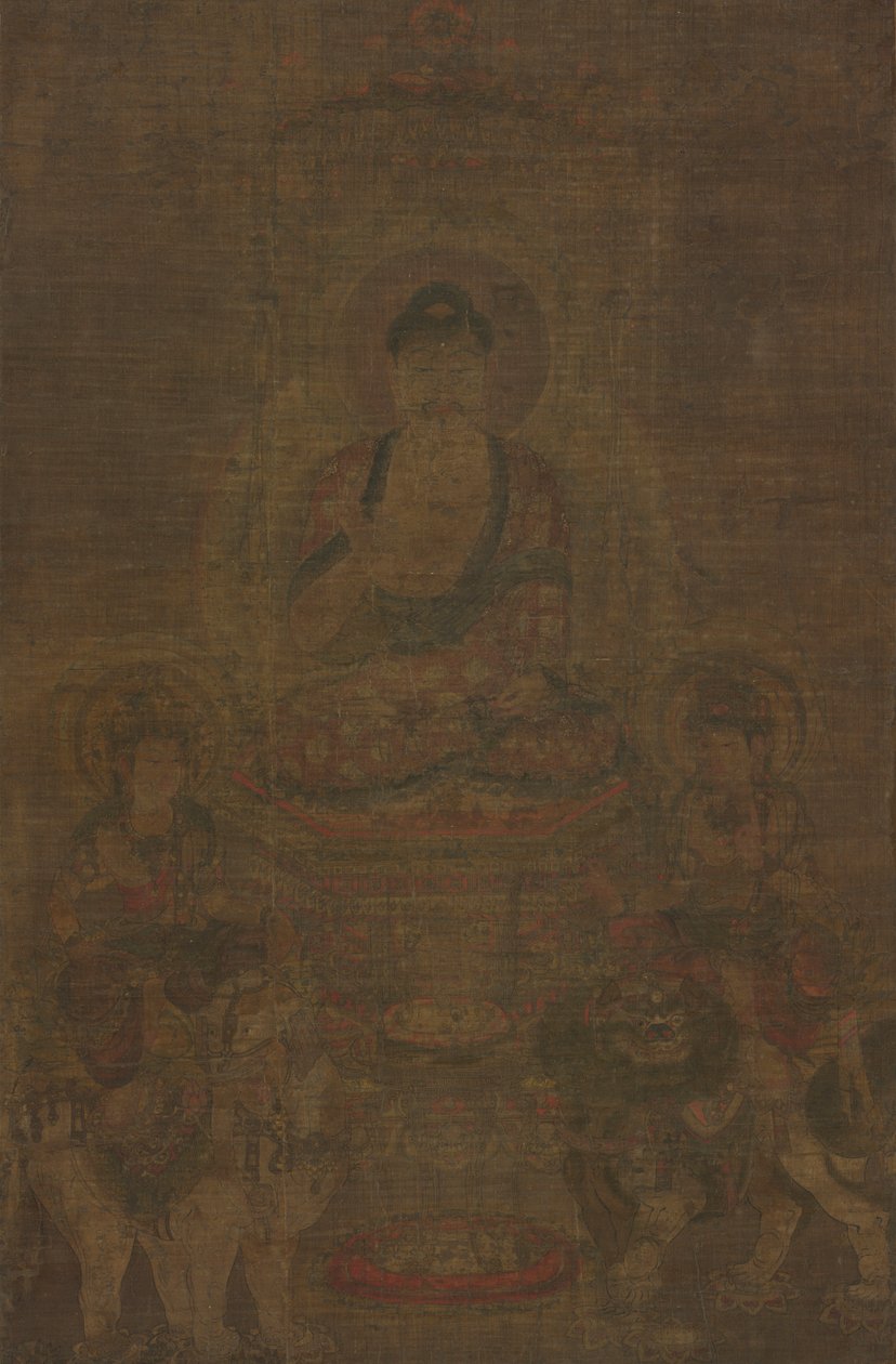 Sákjamuni Triád: Buddha Mandzsusri és Samantabhadra részvételével, kb. 900. alkotó: Unbekannt