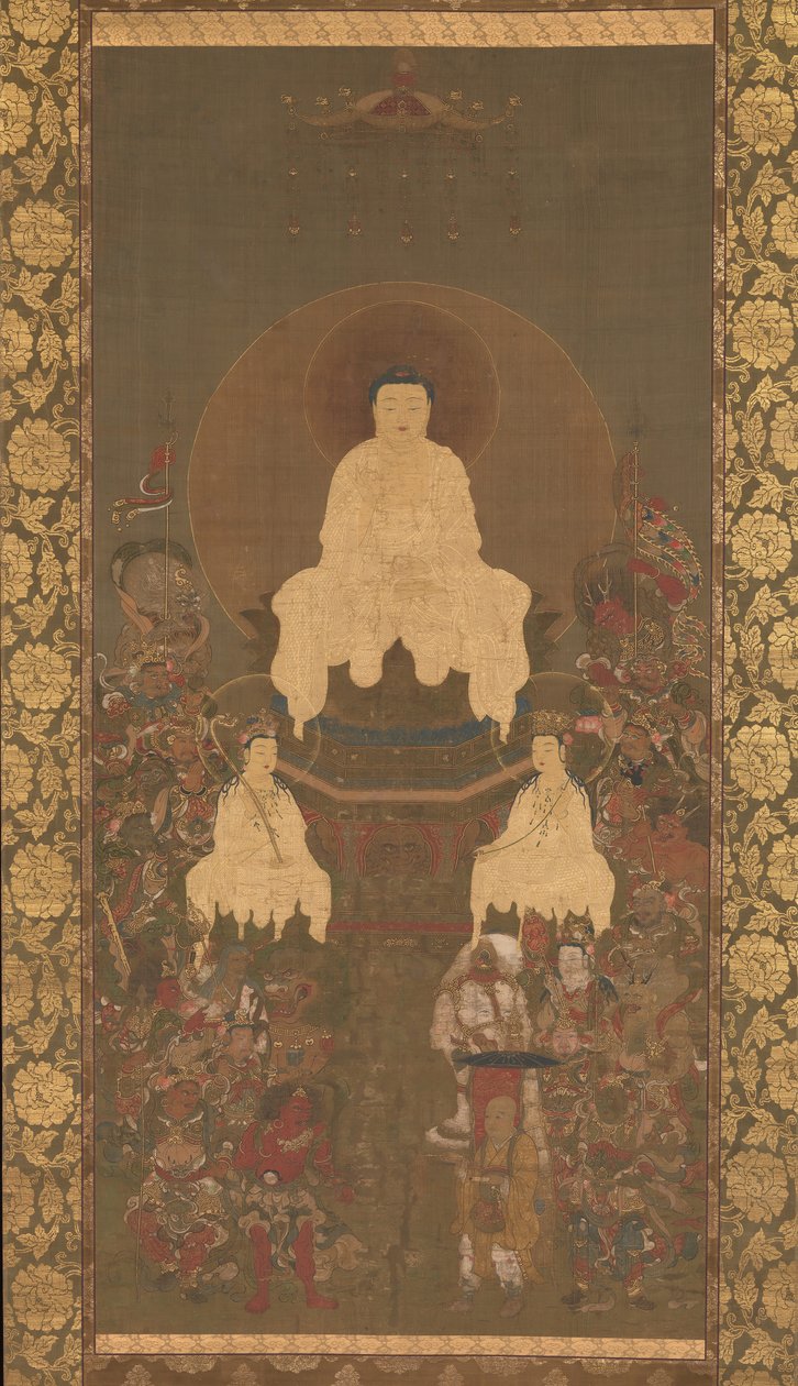 Shakyamuni Triád a Nagy Bölcsesség Szútra tizenhat védelmezőjével, 14. század vége. alkotó: Unbekannt