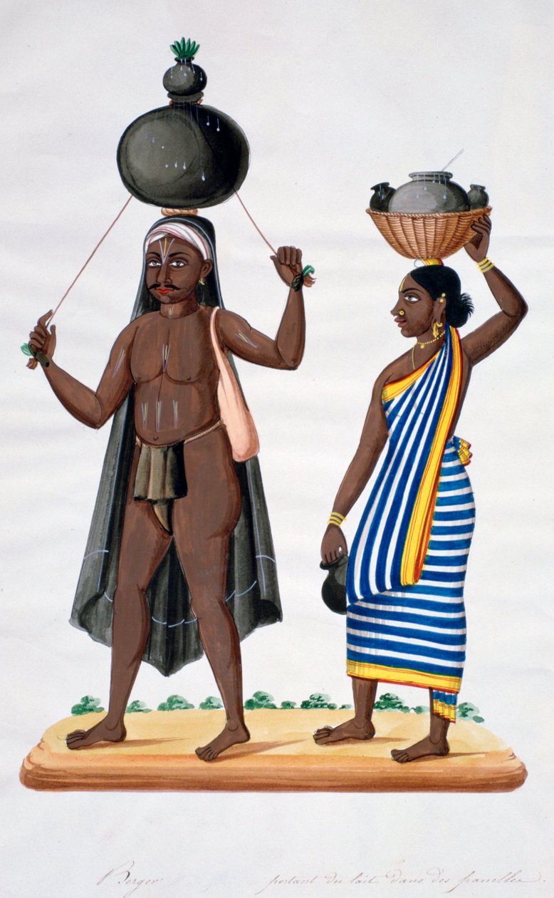 Pásztor és felesége tejet cipelve, India, 1834 alkotó: Unbekannt