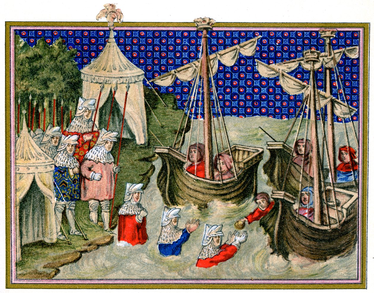 Élelmiszert szállító hajók az angol fogadónak, II. Richard írországi hadjárata, 1399, 1893 alkotó: Unbekannt