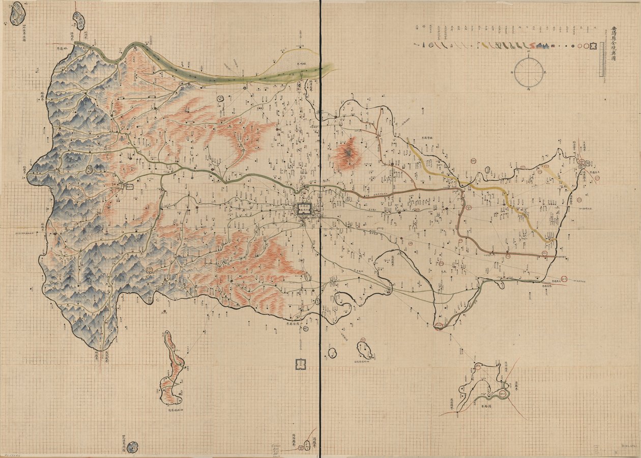 Hegyeket, folyókat, városokat, falvakat, piacokat, templomokat és utakat mutat meg Anyang megyében, Henan tartományban. Dombormű ábrázolva. Raszteres képként is elérhető a Library of Congress webhelyén. Előző hívószám: G7823.A77 1910 .A5 Vault Előző alkotó: Unbekannt