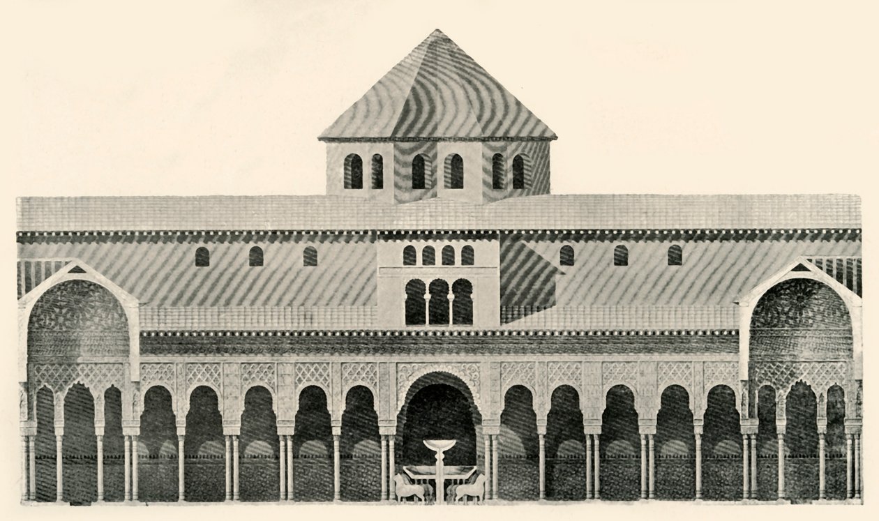 Az Oroszlánok udvarának oldalnézete és a szökőkút, 19. század, 1907. alkotó: Unbekannt