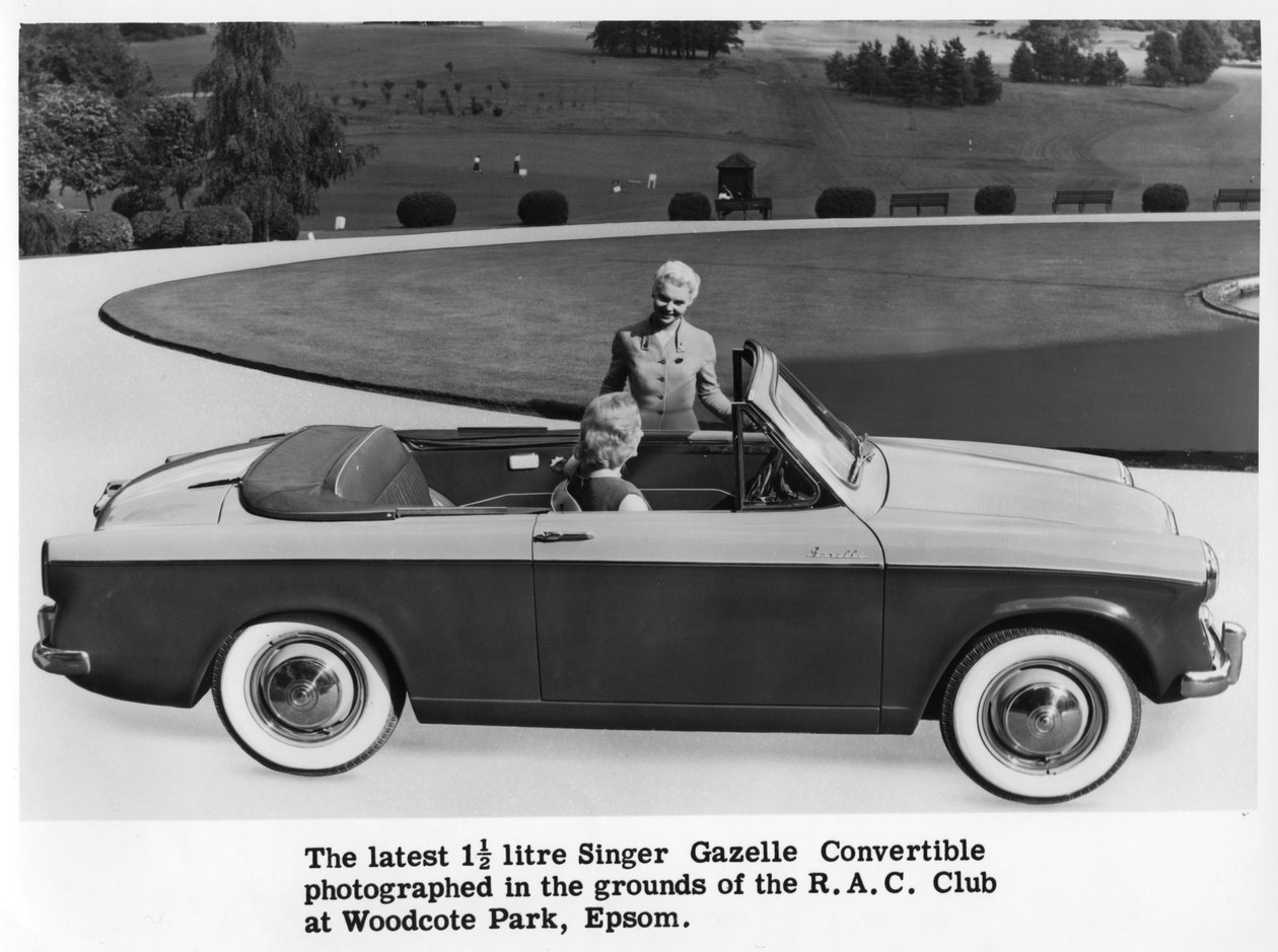 Singer Gazelle kabrió, Woodcote Park, Epsom, Surrey, c1956-c1963 alkotó: Unbekannt