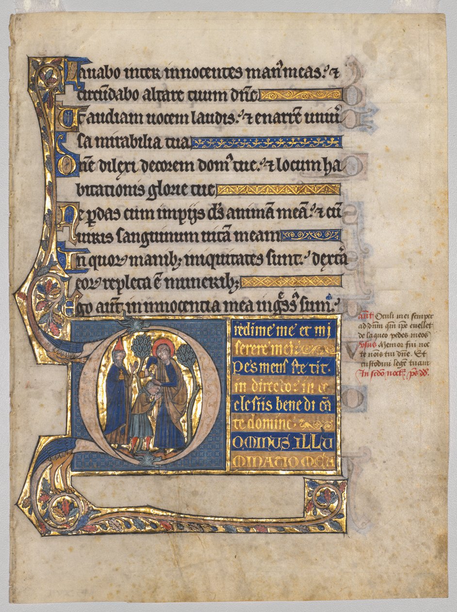 Egy zsoltárból kivágott levél: Initial D[ominus illuminatio mea] Sámuellel, kb. 1270-1290. alkotó: Unbekannt
