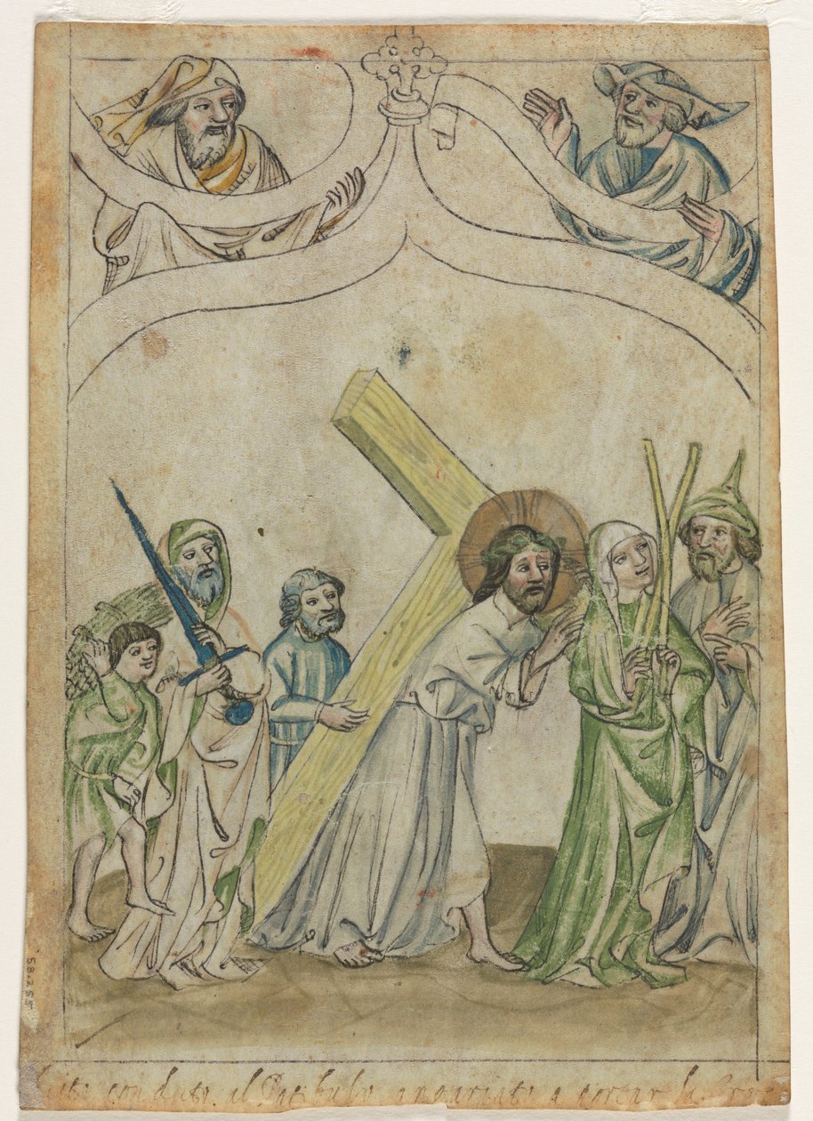 Egyetlen levél a Biblia Pauperumból: Tövisekkel koronázott Krisztus, c. 1410. alkotó: Unbekannt