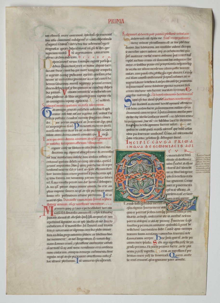 Egyetlen levél Gratian rendeletéből: Egy férfi díszített kezdőbetűi, akinek fia volt, c1160-1165 alkotó: Unbekannt