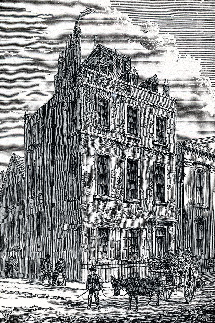 Sir Isaac Newton háza az Orange és a St Martins Streets sarkán, London, 1880 alkotó: Unbekannt