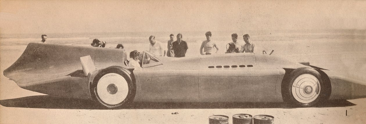 Sir Malcolm Campbell új Blue Birdjében a floridai Dayton Beachen, 1935, 1935 alkotó: Unbekannt