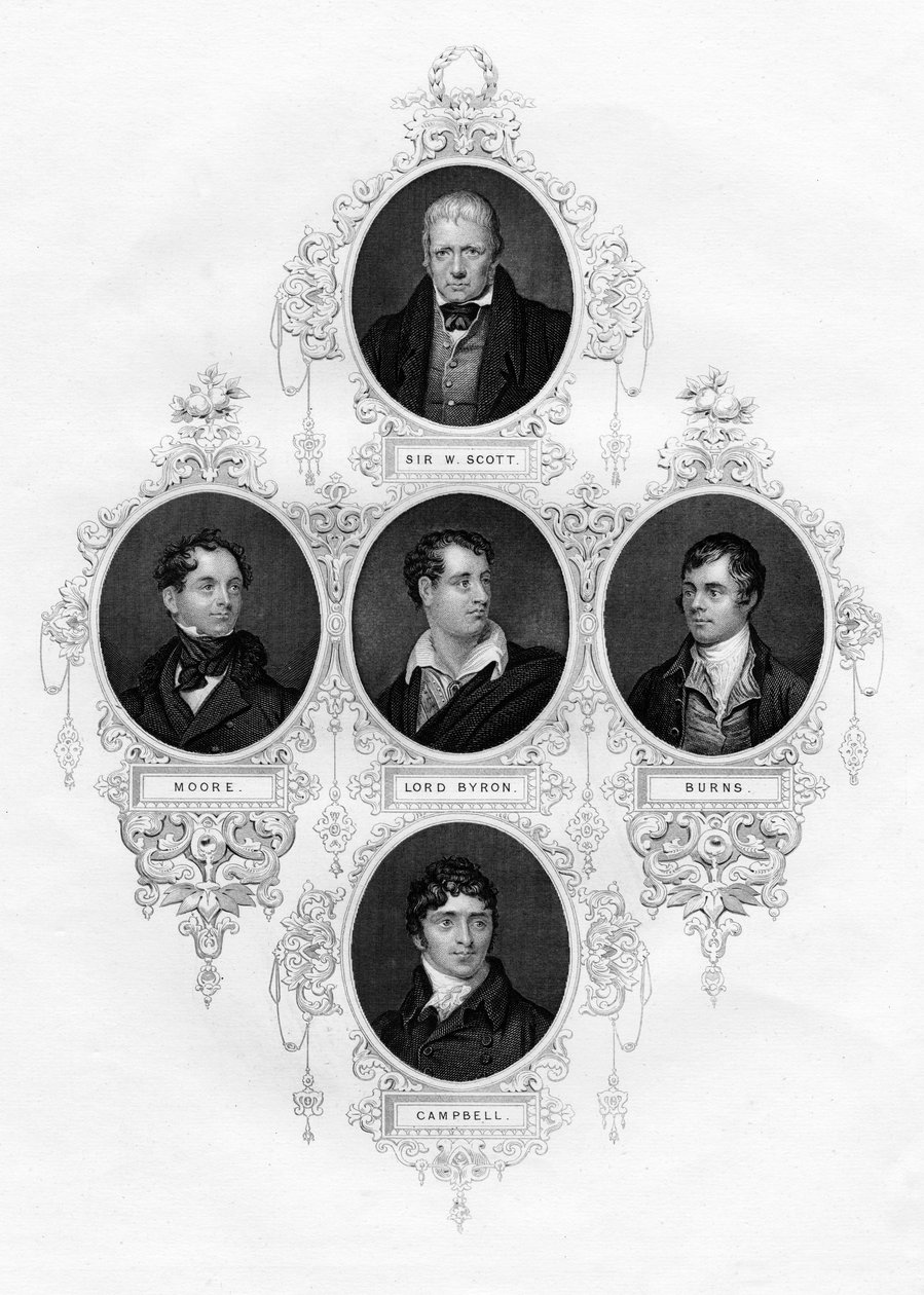 Sir Walter Scott, Thomas Moore, Lord Byron, Robert Burns, Thomas Campbell, 1877 alkotó: Unbekannt