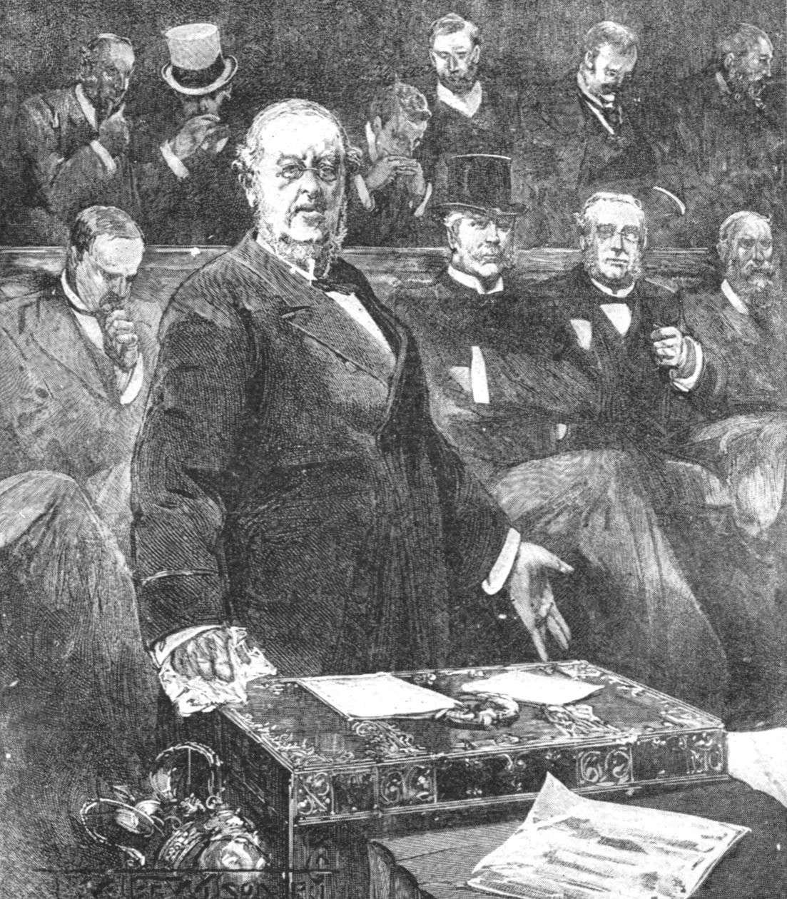 Sir William Harcourt bejelenti Lord Roseberys kormányának lemondását, 1895, 1901. alkotó: Unbekannt