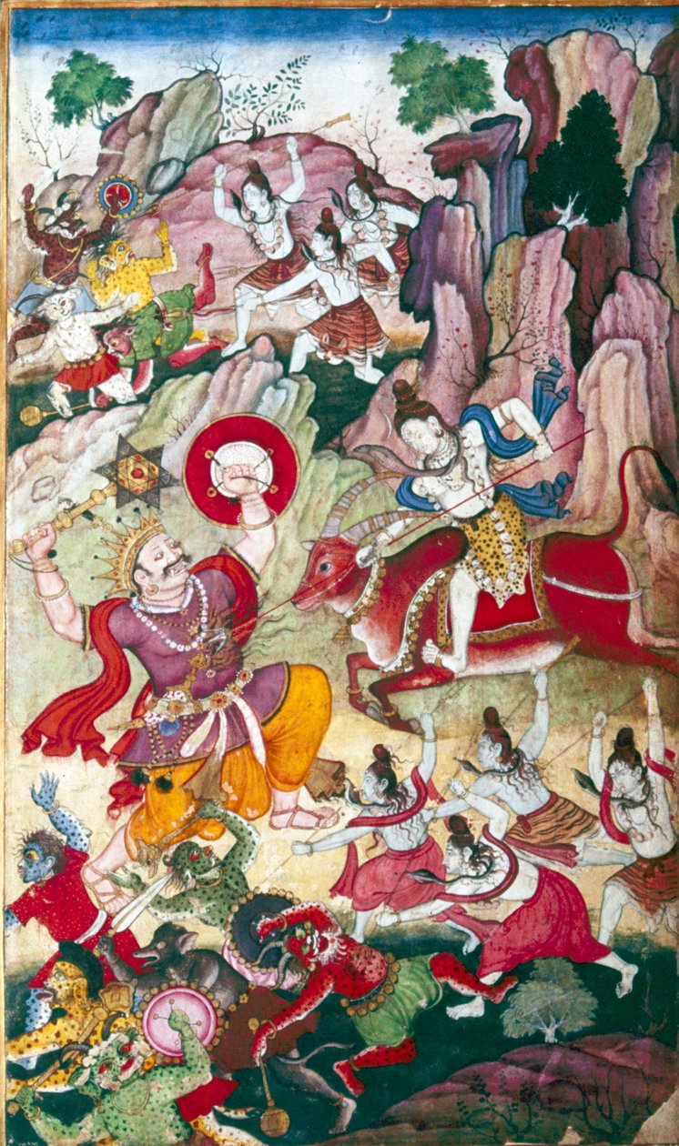 Shiv Destroys The Demon Andhaka, Harivamsa kézirat, Mogul, C1590. alkotó: Unbekannt