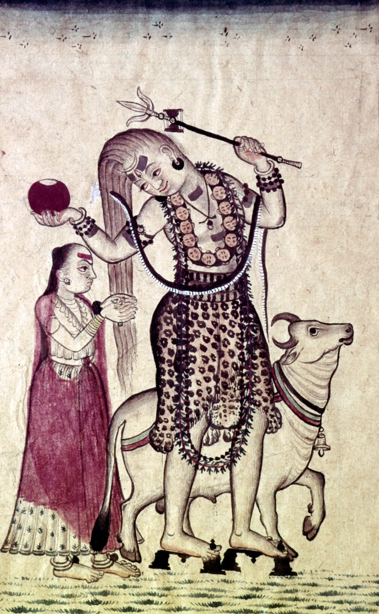 Siva, majd hitvese, Parvati, a bikával sétálva, Nandi, 1730. alkotó: Unbekannt