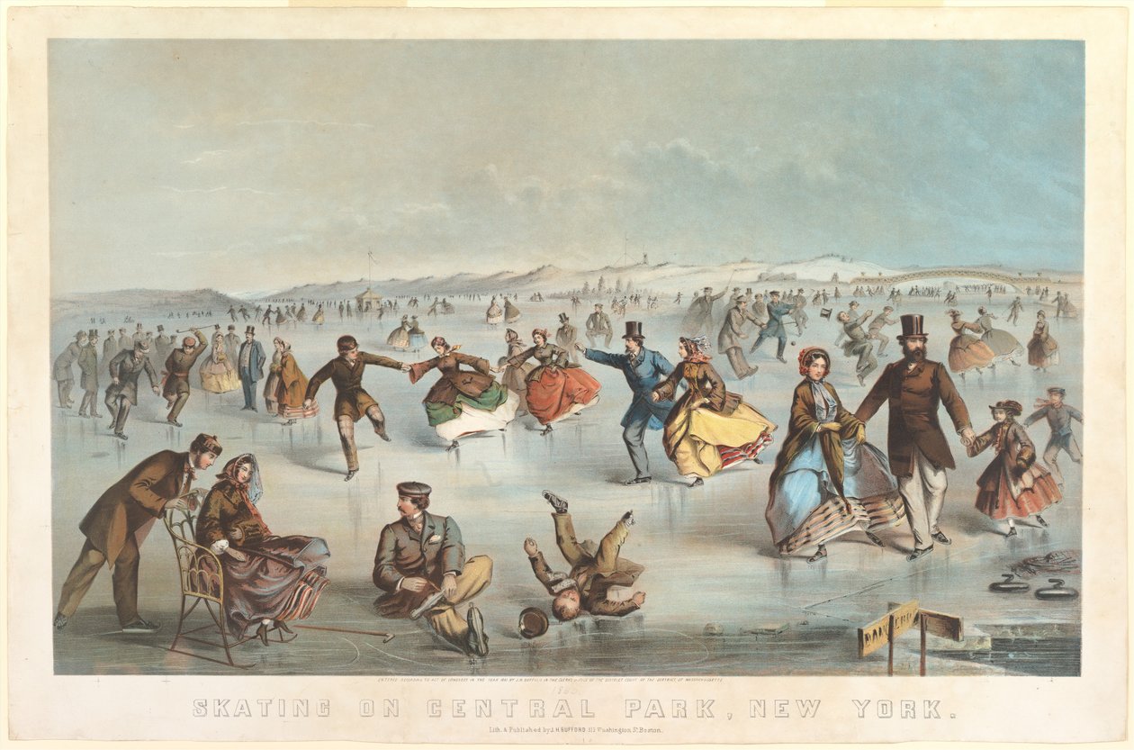 Korcsolyázás a New York-i Central Parkban, 1861. alkotó: Unbekannt