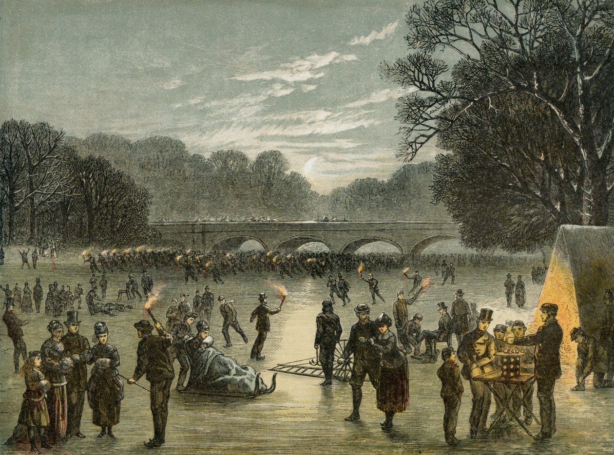 Korcsolyázás a szerpentinen a Hyde Parkban, Londonban, 1850 alkotó: Unbekannt