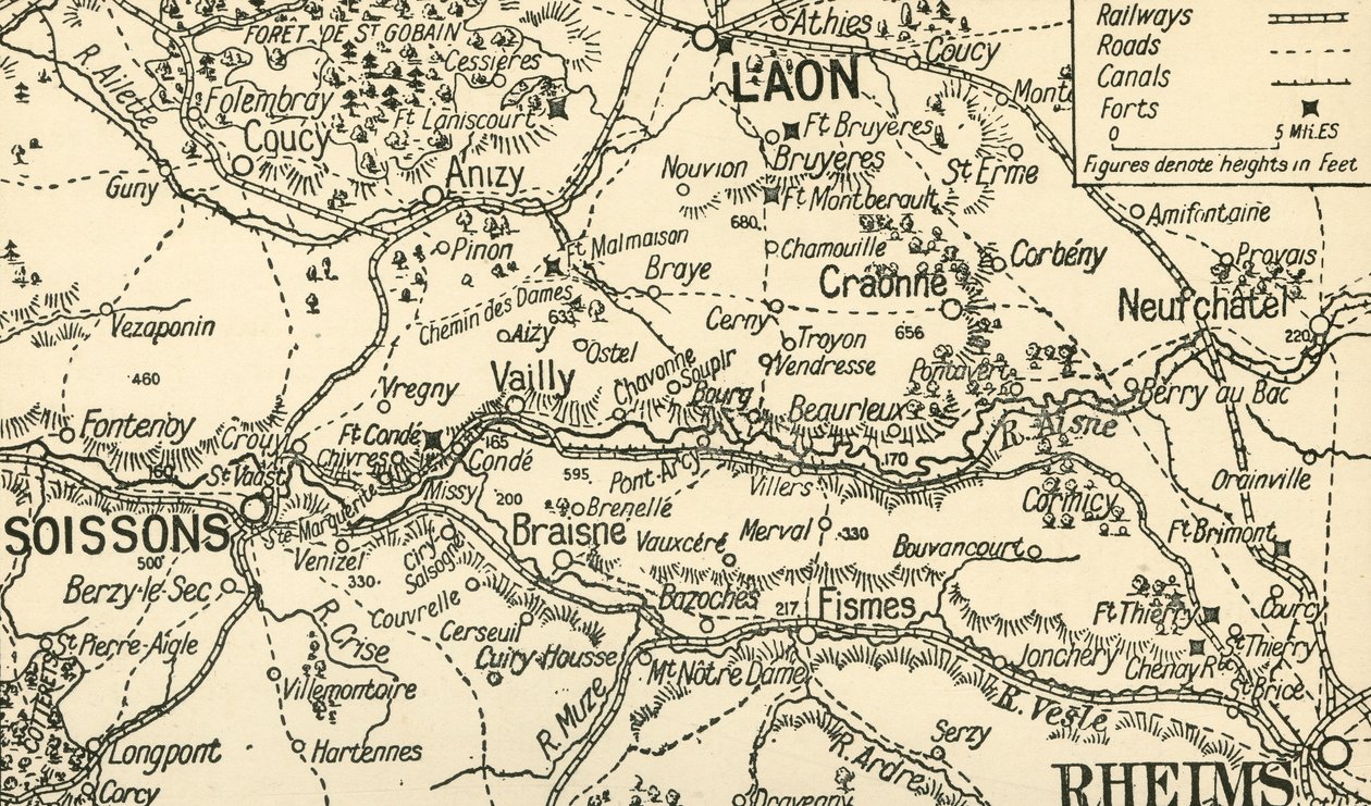 Vázlatos térkép az Aisne-völgyről Soissons fölött, 1914, c1920. alkotó: Unbekannt