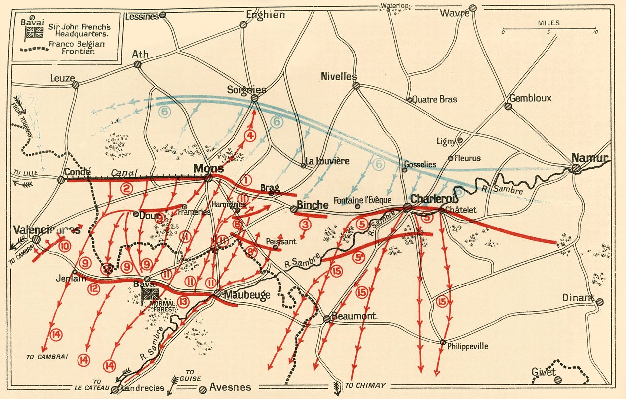 Vázlat a fő hadműveletekről Mons és Charleroi közelében, c1914, c1920. alkotó: Unbekannt