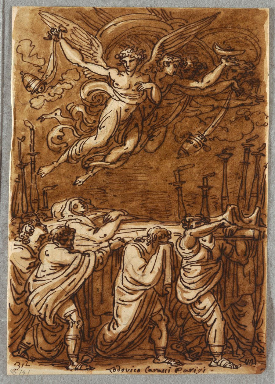 Vázlatfüzet Folio, Az apostolok, akik a Szűz testét viszik a sírhoz, tanulmány Lodovico Carracci után alkotó: Unbekannt