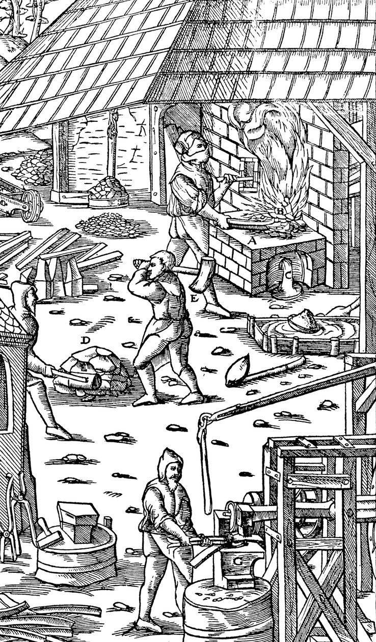 Vasolvasztó és kalapácsrudak mechanikus kalapáccsal, 1556 alkotó: Unbekannt