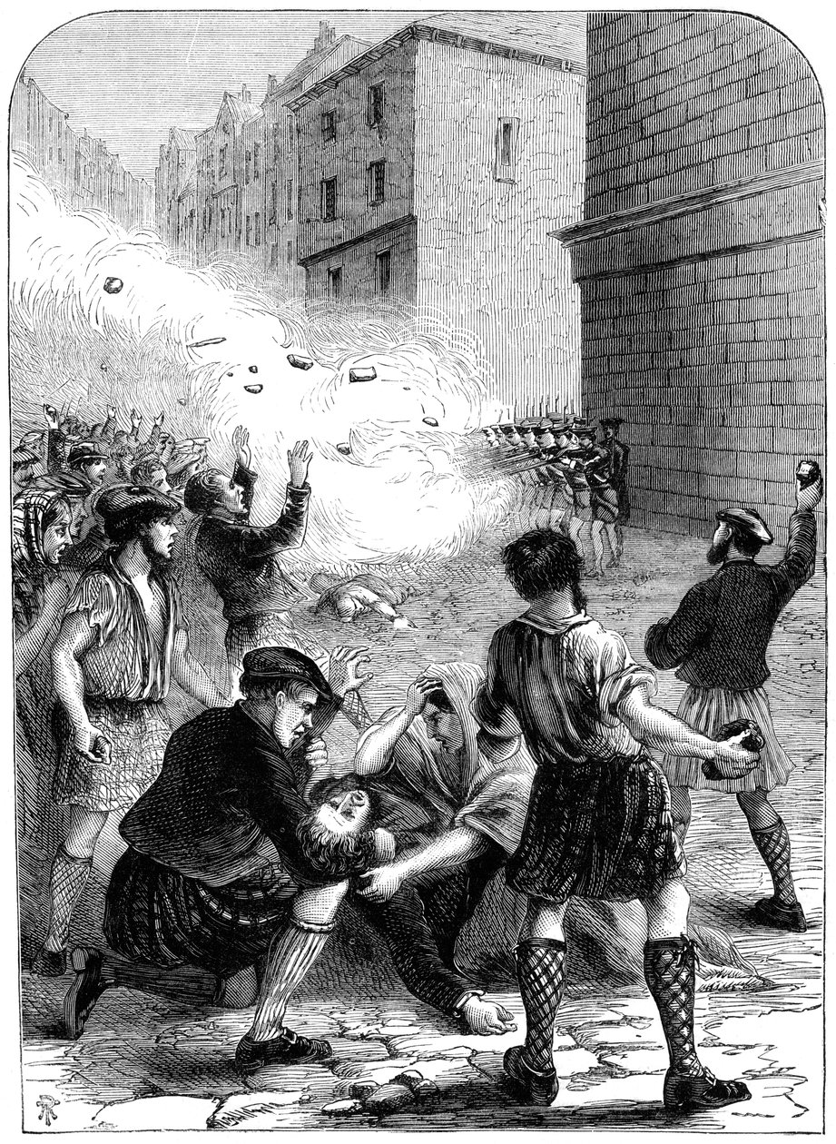 Katonák lőttek a zavargókra az 1706-os glasgow-i felkelés idején, 19. század alkotó: Unbekannt