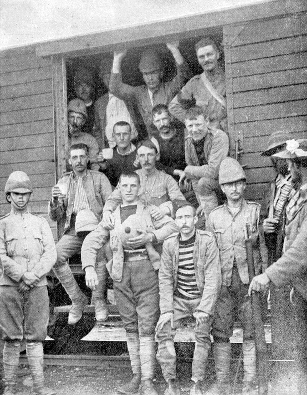 A 18. huszár katonái a dél-afrikai Pretoriába tartó vonaton, búr háború, 1900 alkotó: Unbekannt