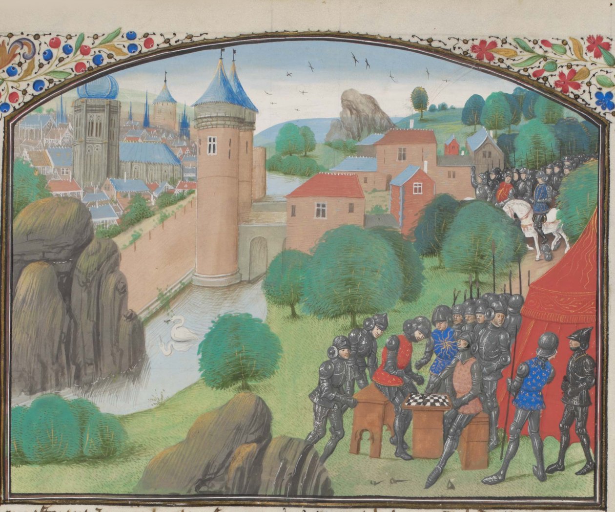 A katonák kockáznak Caesarea városa előtt. Türoszi Vilmos miniatúrája a Historiából, 1460-as évek alkotó: Unbekannt