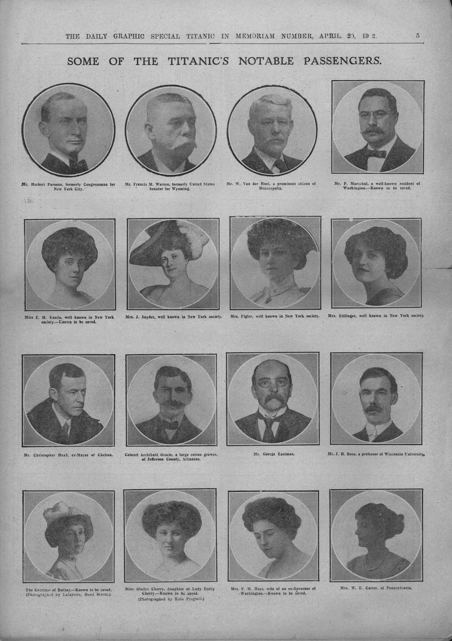 Néhány figyelemre méltó Titanic utas, 1912. április 20. alkotó: Unbekannt