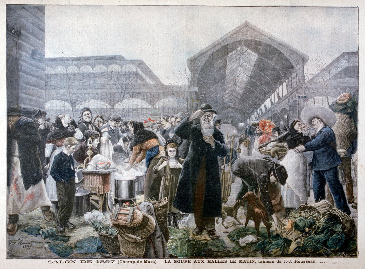 Levesstand a Les Halles piacon reggel, 1897 alkotó: Unbekannt