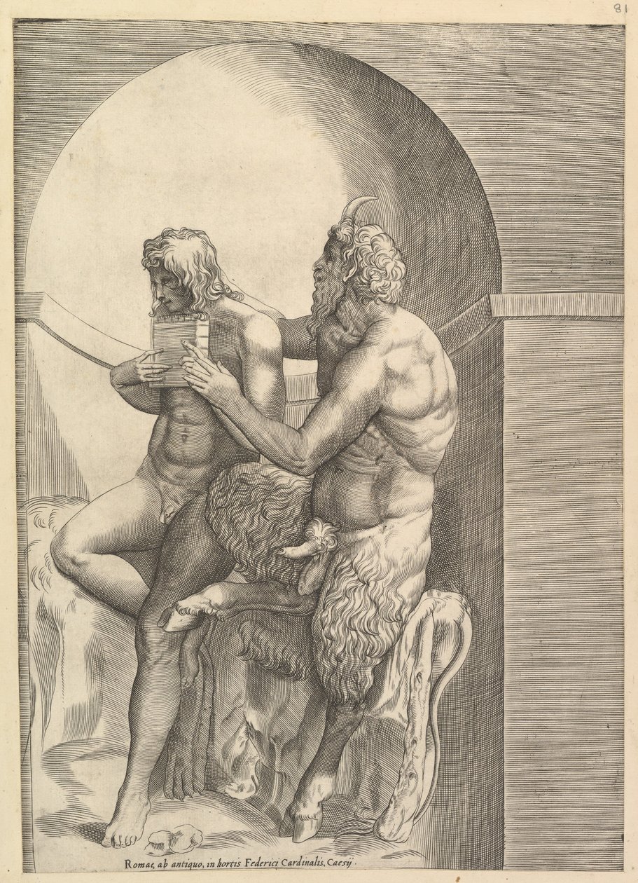 Speculum Romanae Magnificentiae: Pán az ifjú Olimposz furulyázására tanítja, kb. 1540-80. alkotó: Unbekannt