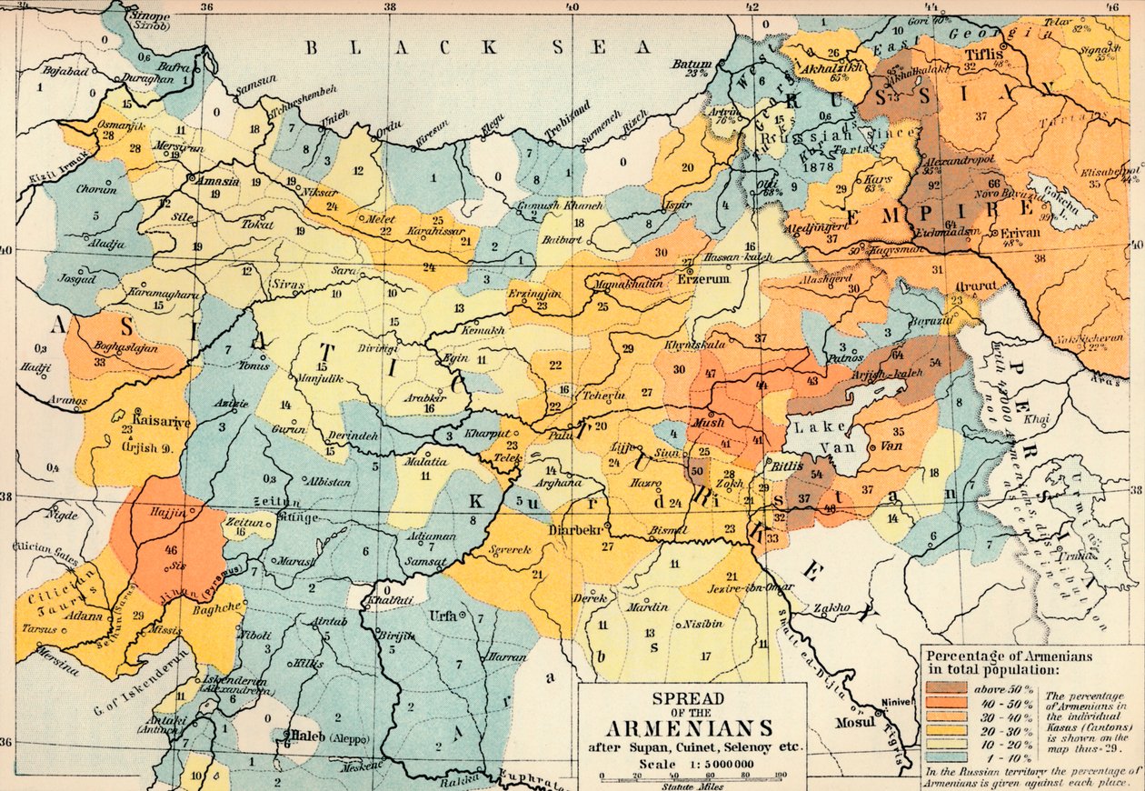 Örményország elterjedése Supan, Cuinet, Selenoy stb. után, c1560, 1907 alkotó: Unbekannt