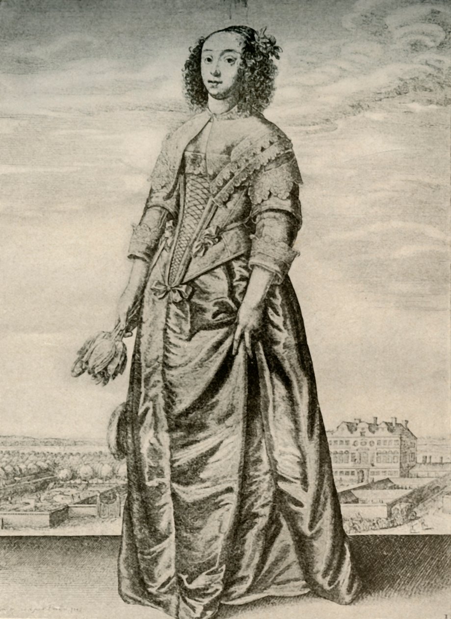 Tavasz - Egy angol hölgy divatos beltéri ruhája, I. Károly uralkodása, 1620-1640, 1937 alkotó: Unbekannt