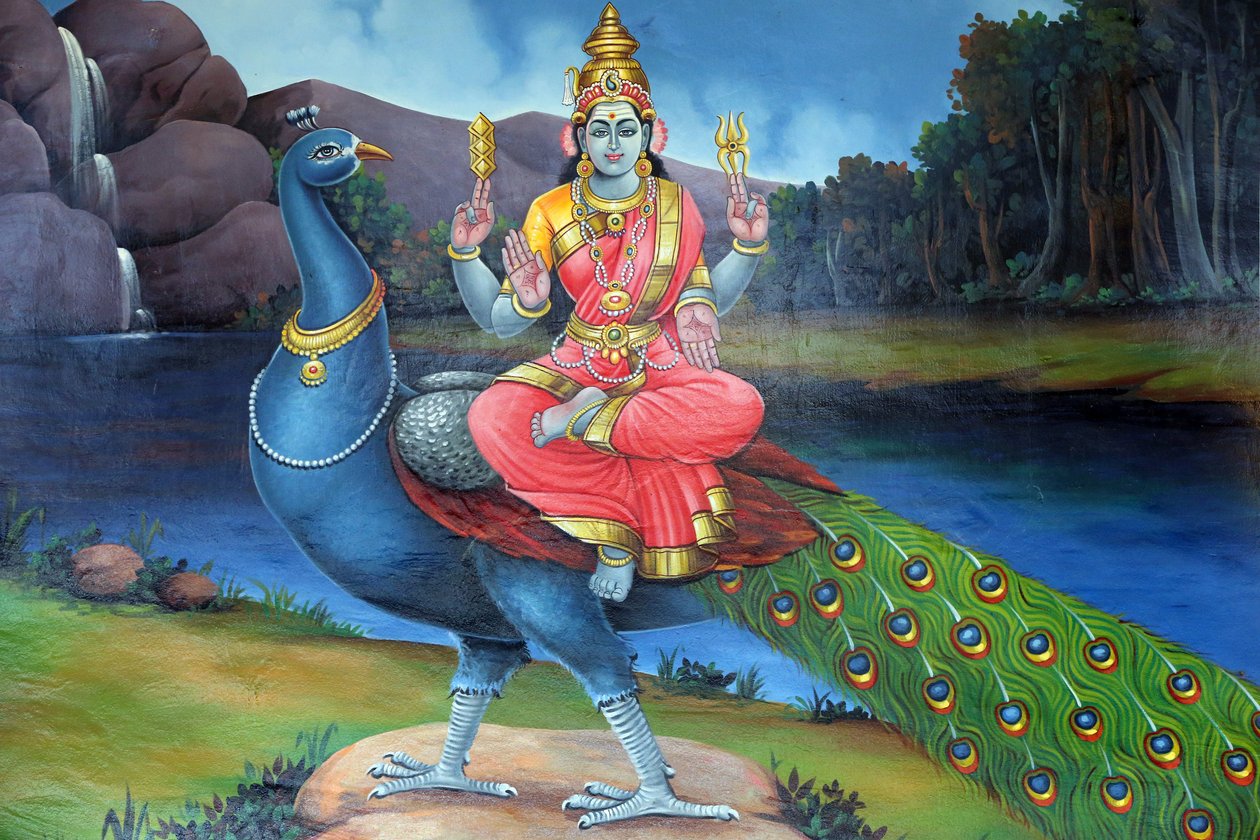 Sri Mariamman hindu templom. Sri Gowmari pávával, Subramanjan szimbólumával. Szingapúr alkotó: Unbekannt