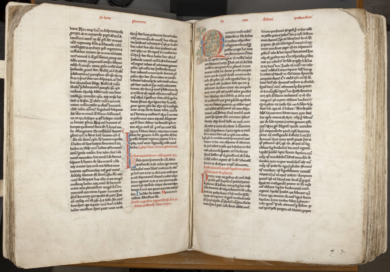 Hippói Szent Ágoston „Opera”, Fol 105 verso 106 recto, 1200 körül (toll és tinta pergamenen) alkotó: Unbekannt