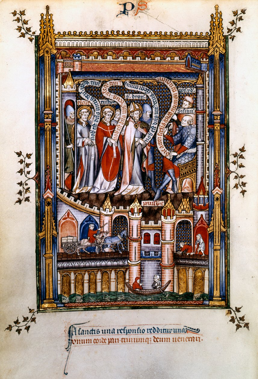 Szent Dénes, Szent Rusticus és Szent Eleutherius Sisinnius előtt, 1317 alkotó: Unbekannt