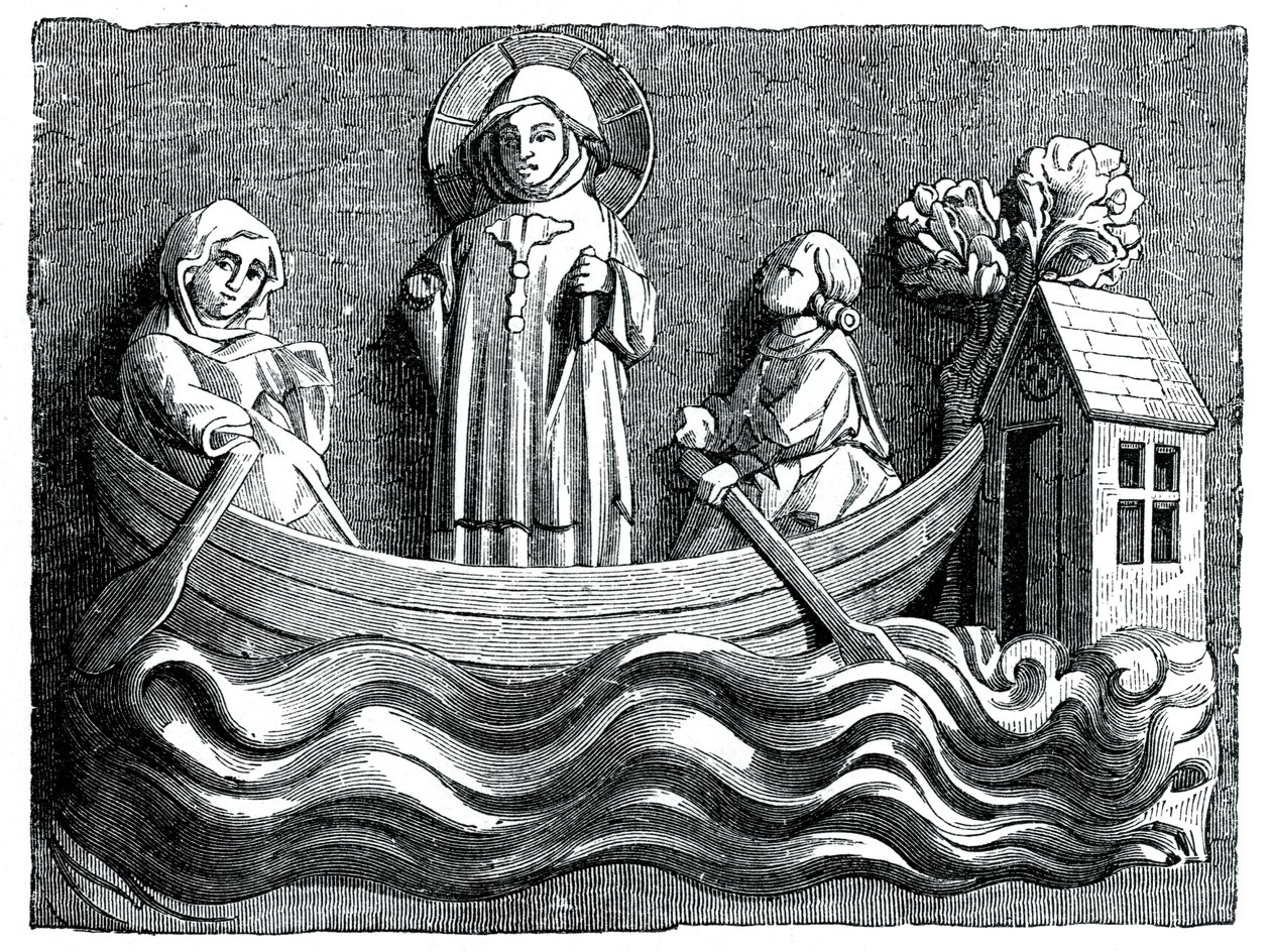 Szent Julián és Szent Bazilissa, a felesége, Krisztust közvetítik a csónakjukban, 1870. 13. század alkotó: Unbekannt