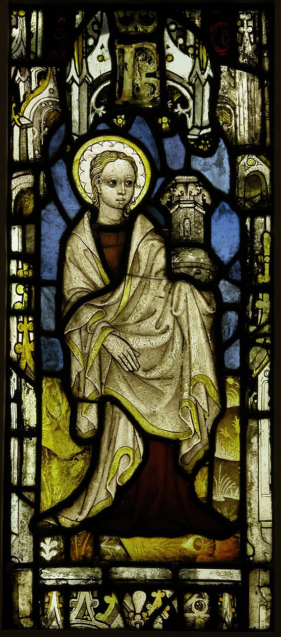 Ólomüveg panel St. Borbarával, brit, kb. 1450. alkotó: Unbekannt