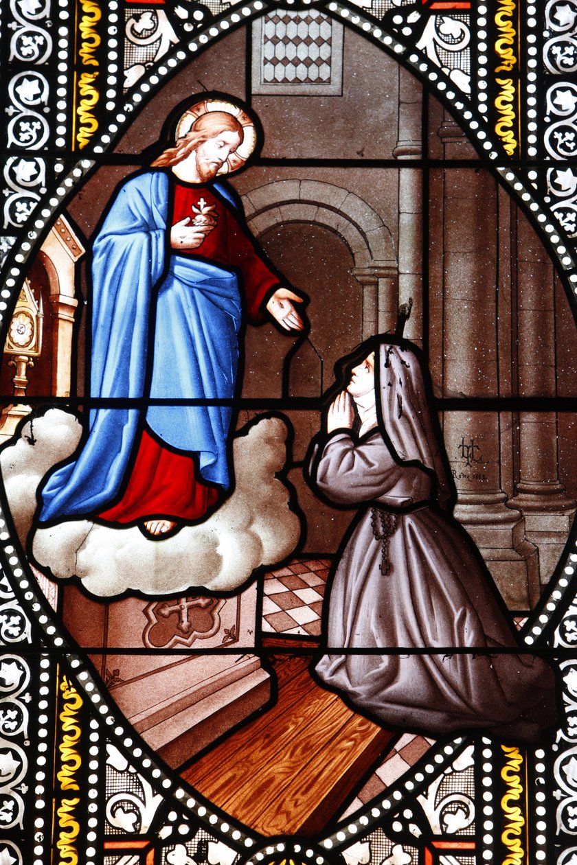 Sainte Marguerite-Marie Alacoque-ot ábrázoló ólomüveg, La Cavalerie, Franciaország alkotó: Unbekannt